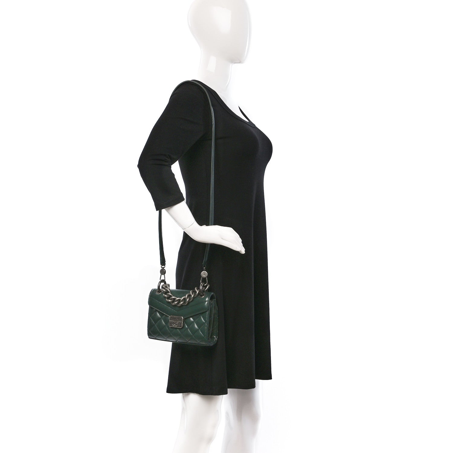 Chanel Shiny Calfskin Quilted Mad About Quilting Mini Flap Dark Green 2 of 9