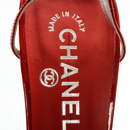 Chanel Patent CC Logo Sandal Heels 39 Red 7 of 7