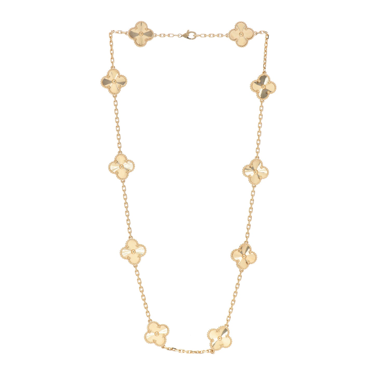 18K Yellow Gold 10 Motifs Guilloche Vintage Alhambra Necklace