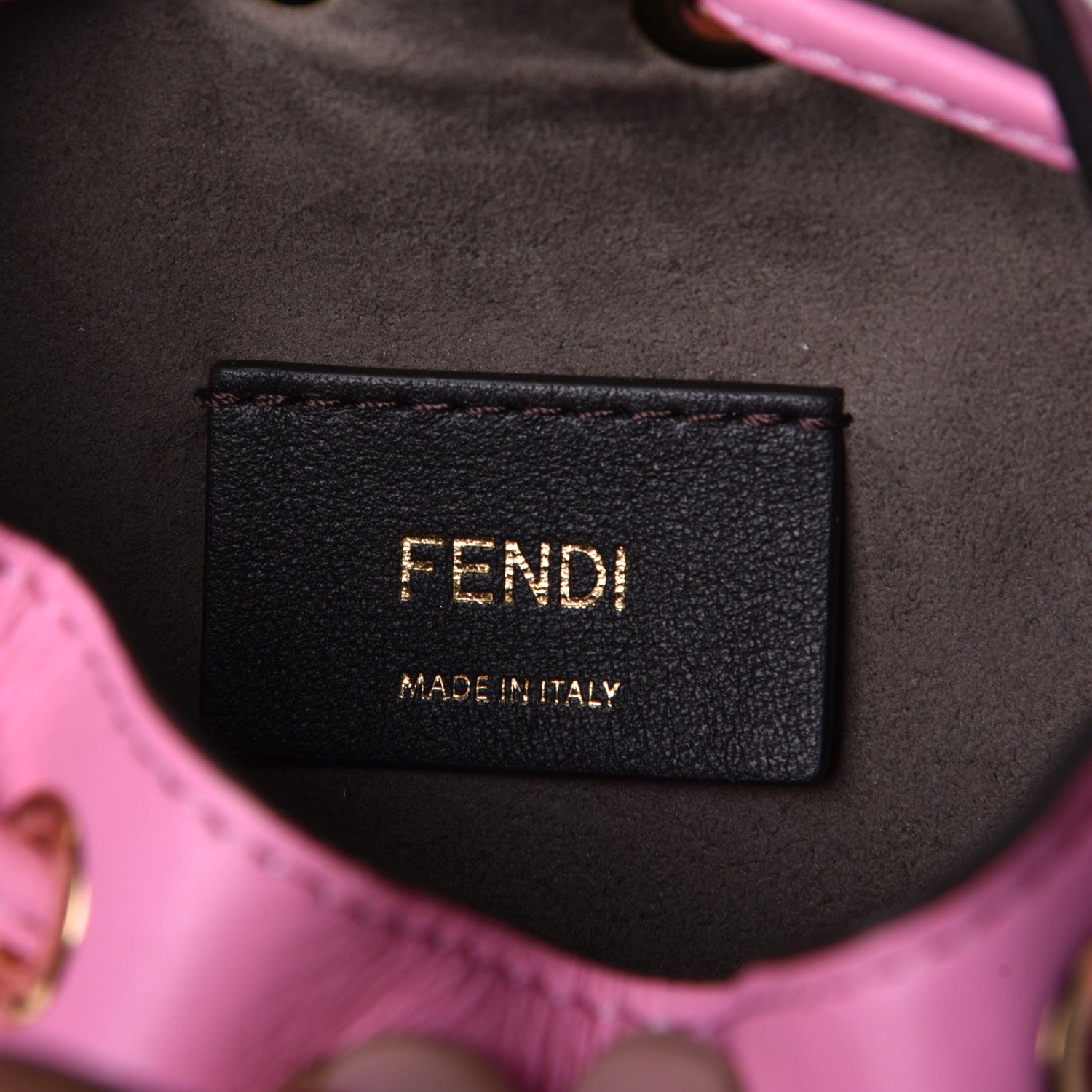 Fendi Raffia Vitello Seta F is Fendi Pequin Gingham Woven Mini Mon Tresor Bucket Bag Military Rosa Lollypop 9 of 10