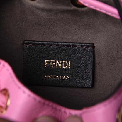 Fendi Raffia Vitello Seta F is Fendi Pequin Gingham Woven Mini Mon Tresor Bucket Bag Military Rosa Lollypop 9 of 10