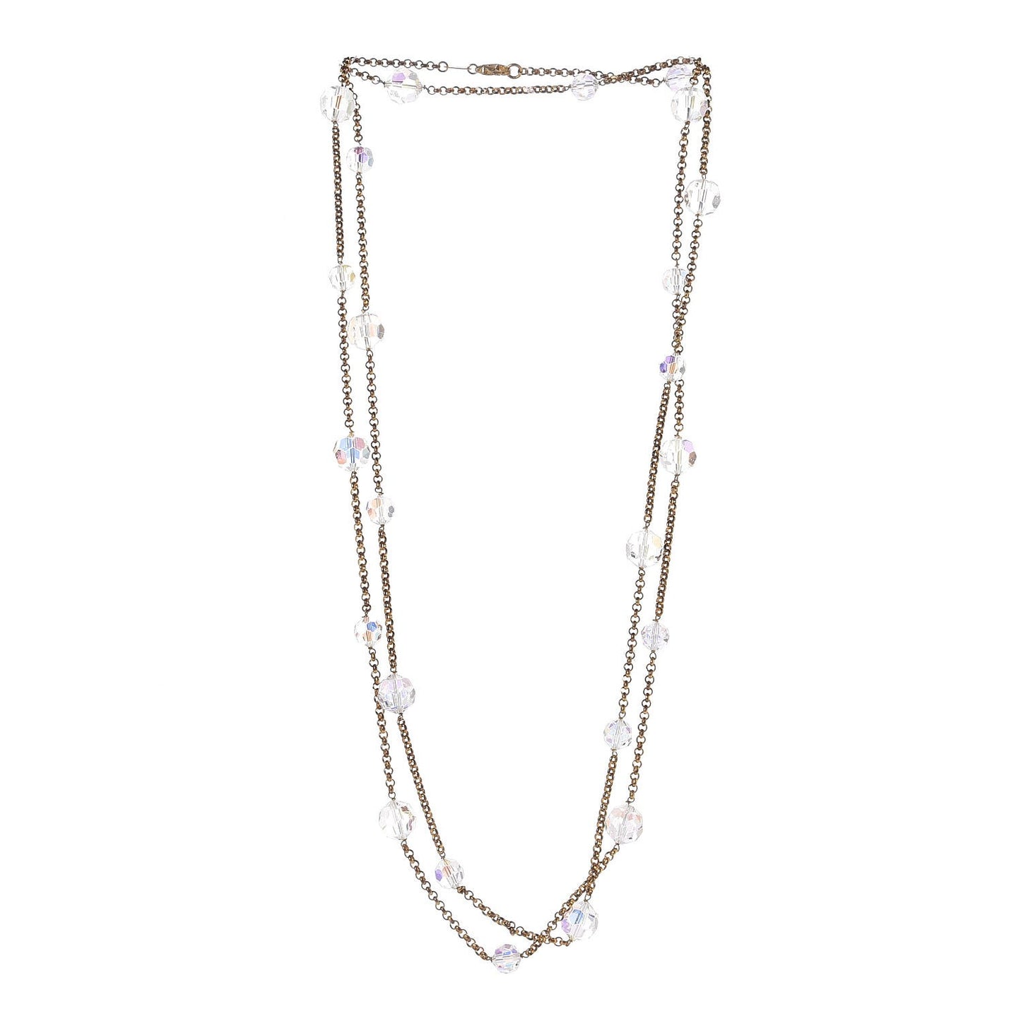Crystal Bead Long Necklace Gold