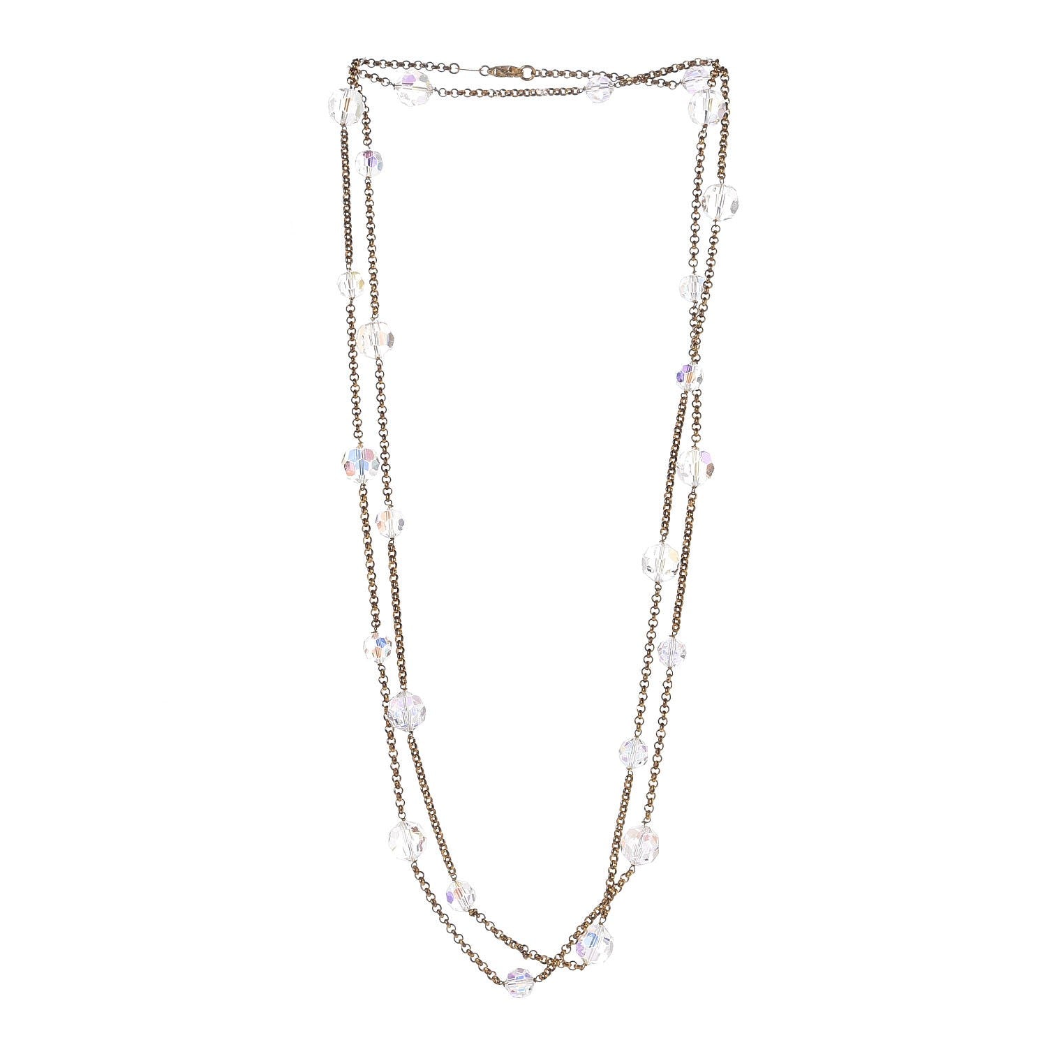 Chanel Crystal Bead Long Necklace Gold 3 of 6