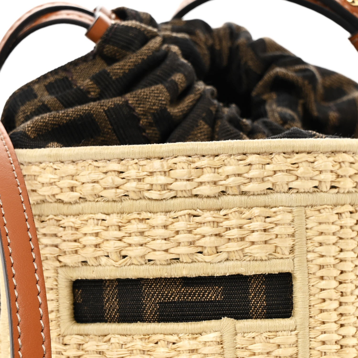 Fendi Paglia Chicco Riso Fabric Jacquard FF 1974 Vitello Grace Mini Step Out Bucket Bag Alchemy Tabacco Brandy 8 of 10