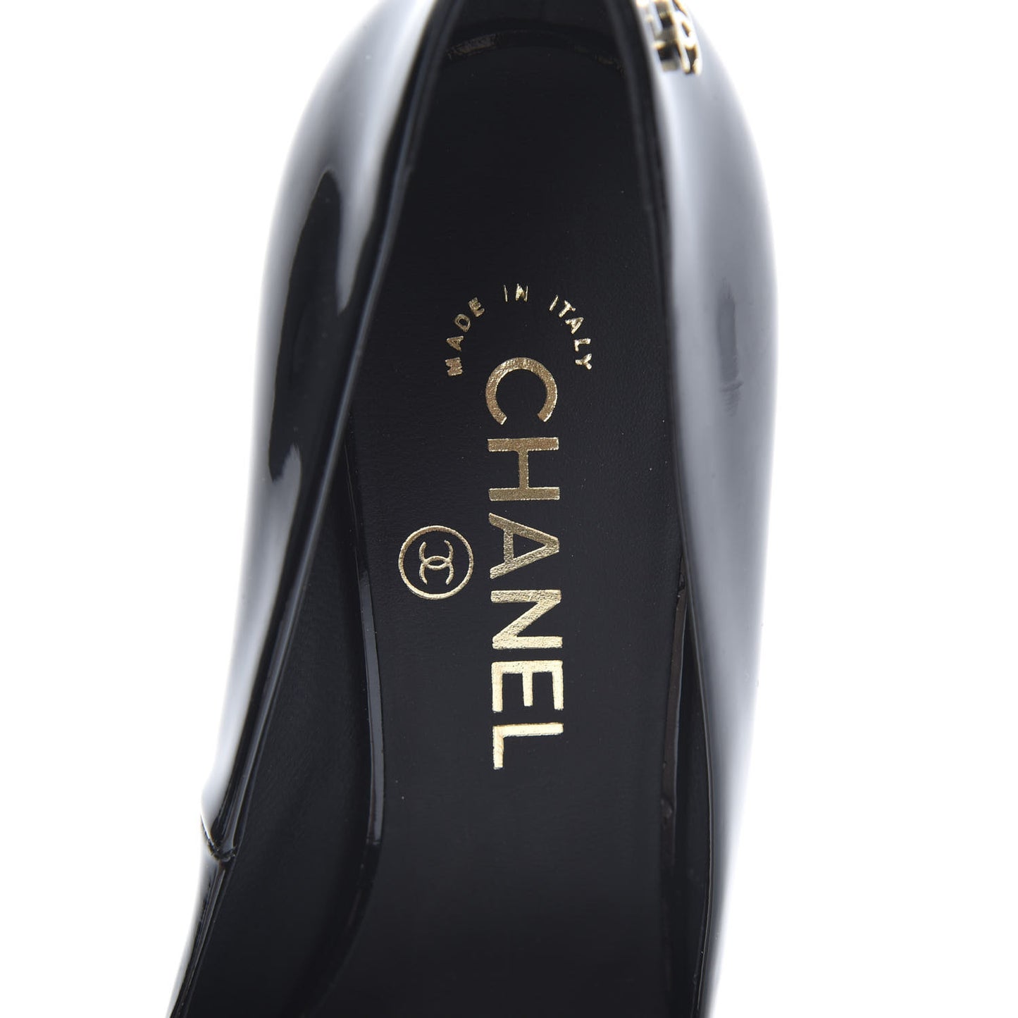 Patent Pearl Embellished Heel Peep Toe CC Pumps 38.5 Black