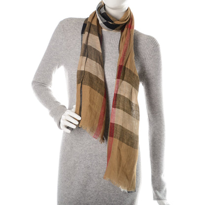 Burberry Linen Check Lightweight Scarf Camel 2 of 6