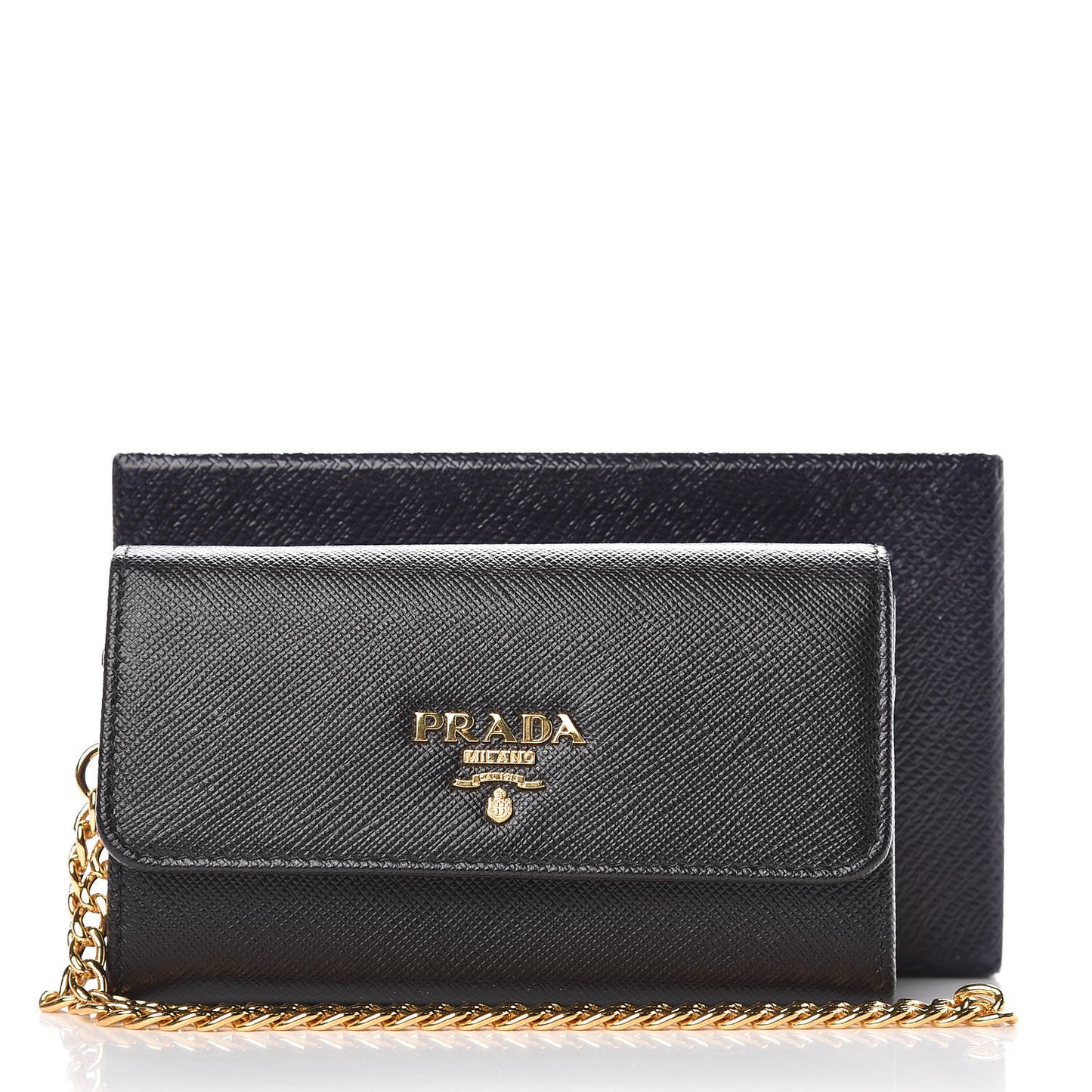 Saffiano Metal Oro Chain Wallet Black