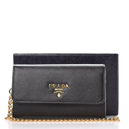 Prada Saffiano Metal Oro Chain Wallet Black 8 of 8