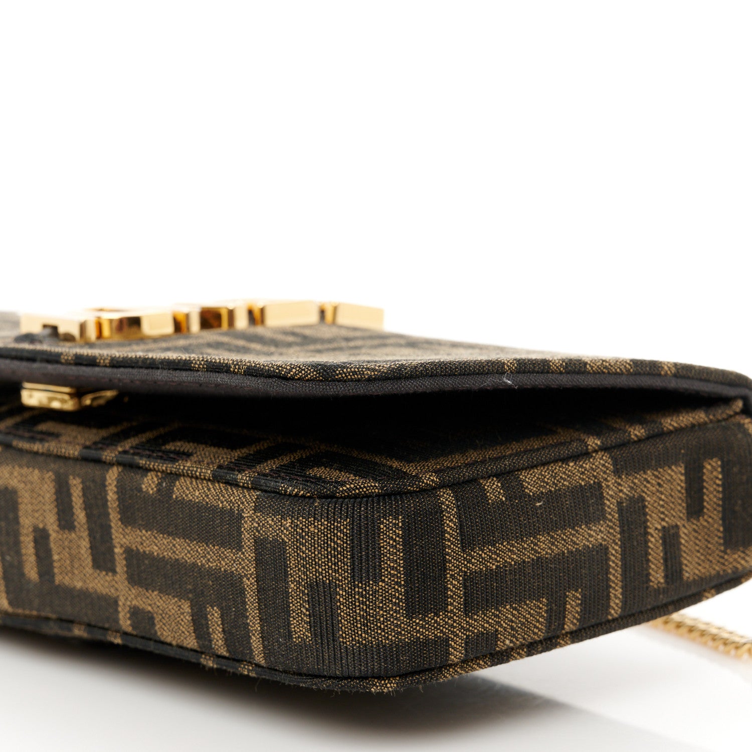 Fendi Fabric Jacquard Vitello Grace FF 1974 Fendigraphy Wallet On Chain Tobacco Moro Ebano 14 of 15