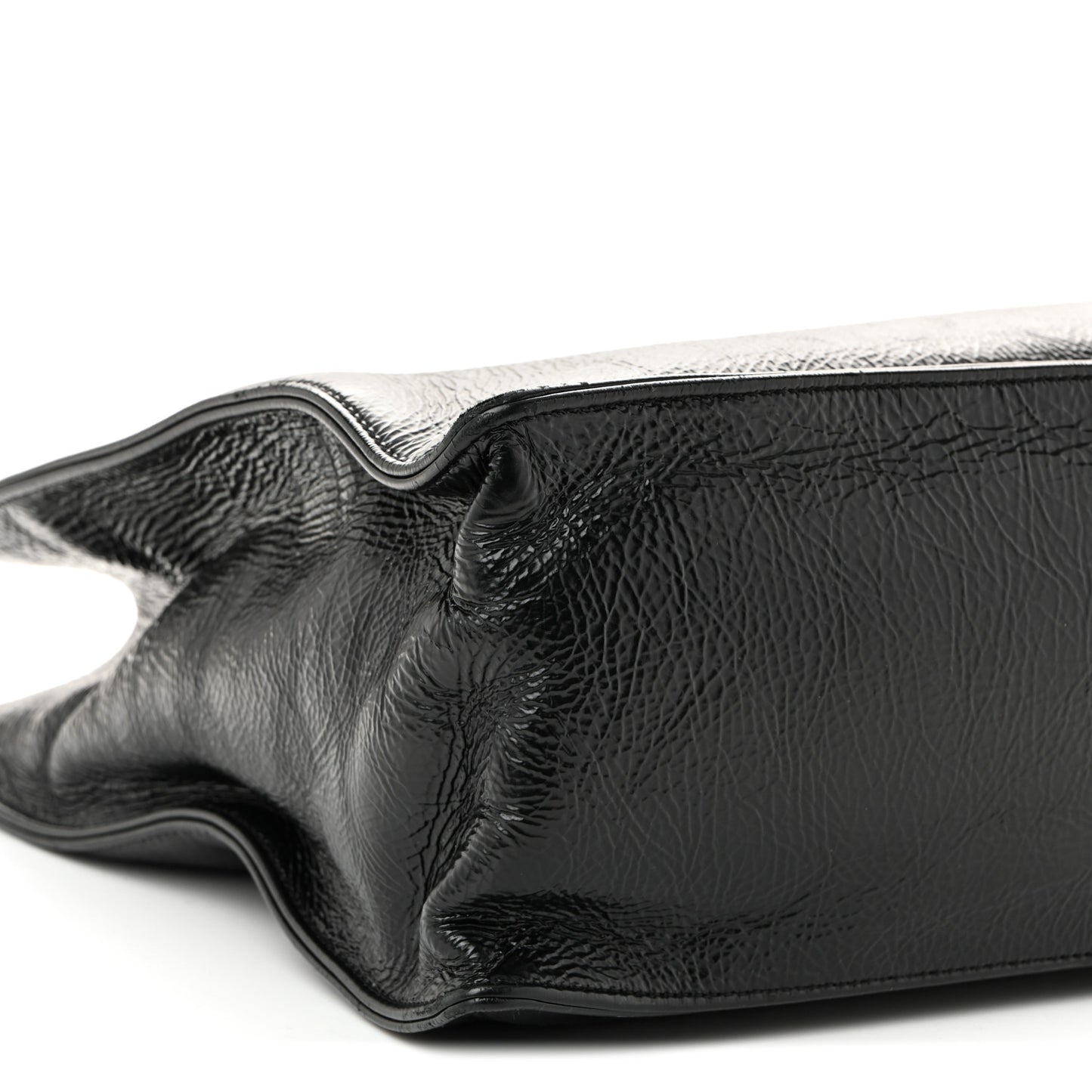 Shiny Aged Calfskin Shopping Bag Black
