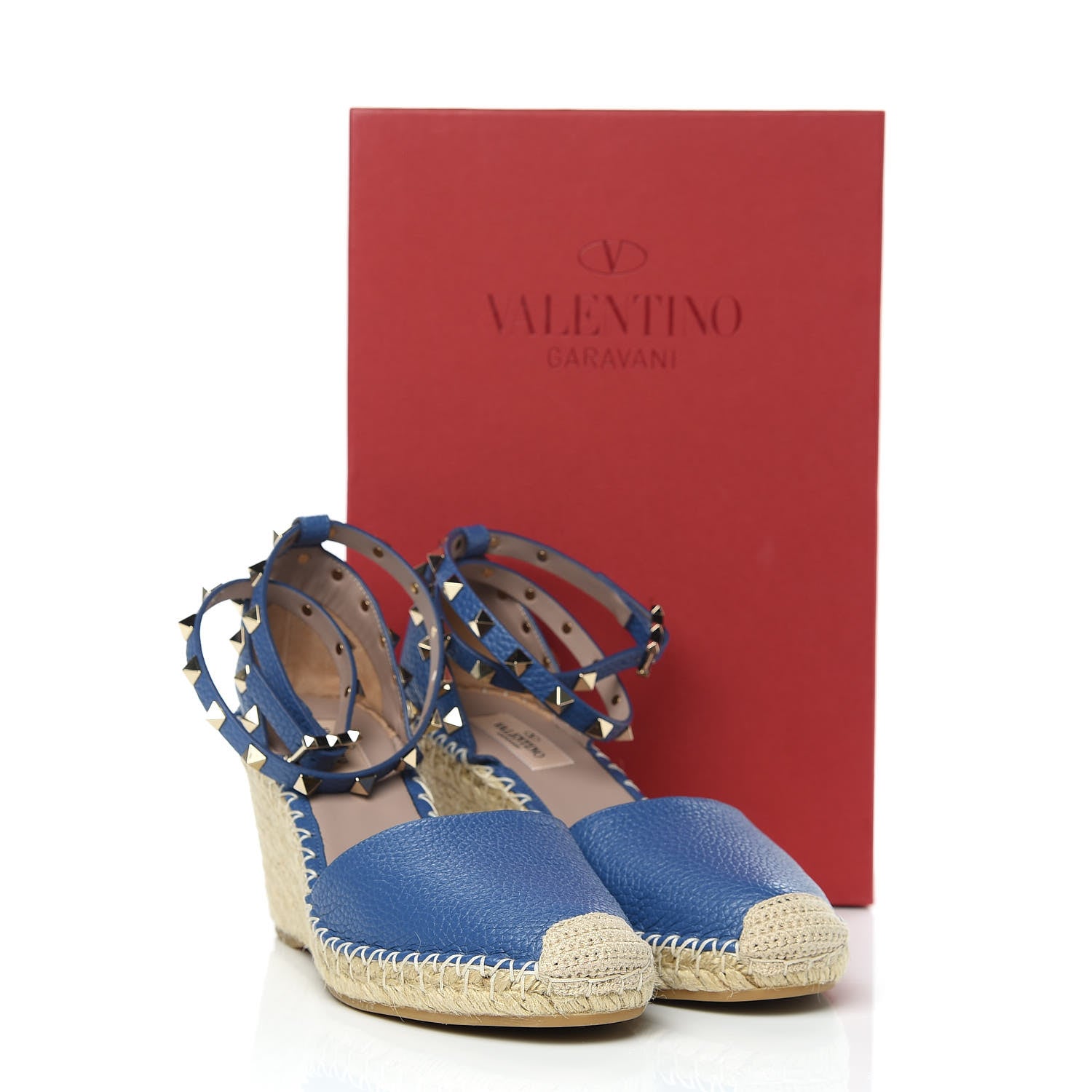 Valentino Garavani Grained Calfskin Rockstud Ankle Wrap Espadrille 15/85mm Wedges 39 Baltique 8 of 8
