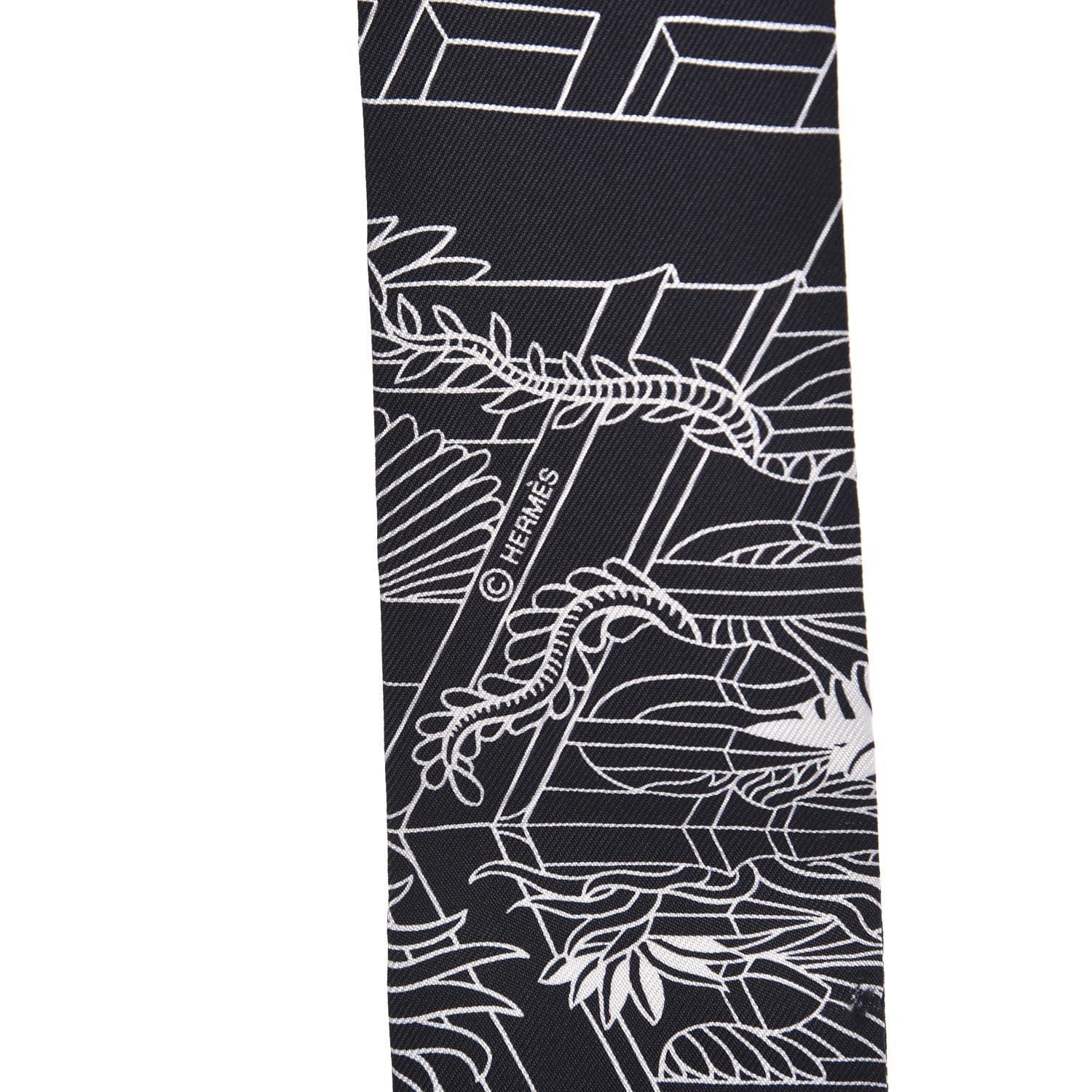 Hermes Silk Animapolis Twilly Black White 4 of 4