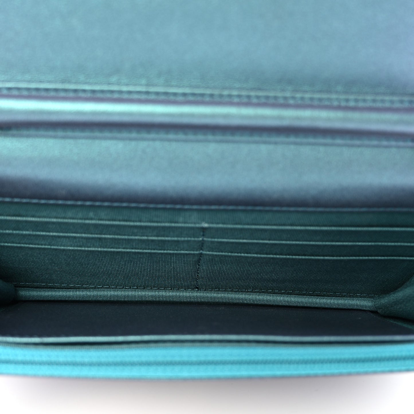 Iridescent Lambskin Quilted Wallet On Chain WOC Turquoise