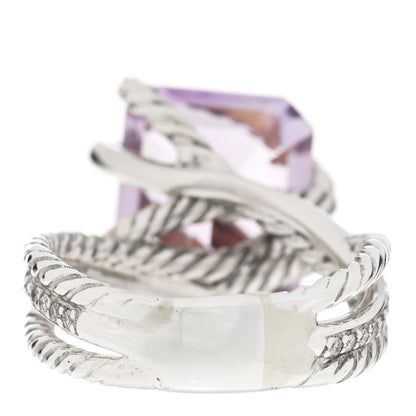 David Yurman Sterling Silver Diamond Amethyst 16mm Cable Wrap Ring 56 7.5 3 of 4