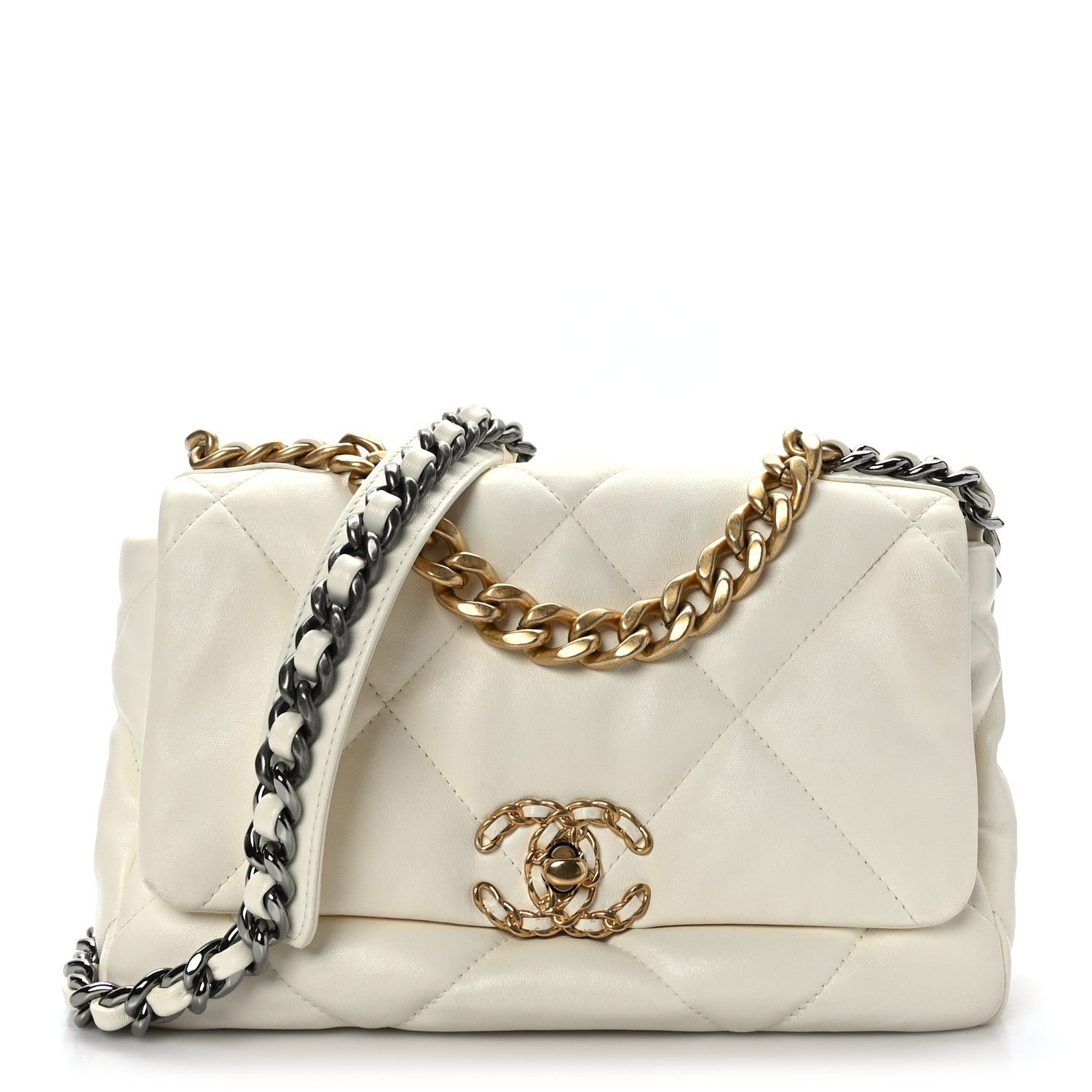 Chanel Goatskin Quilted Medium Chanel 19 Flap White 1 of 8