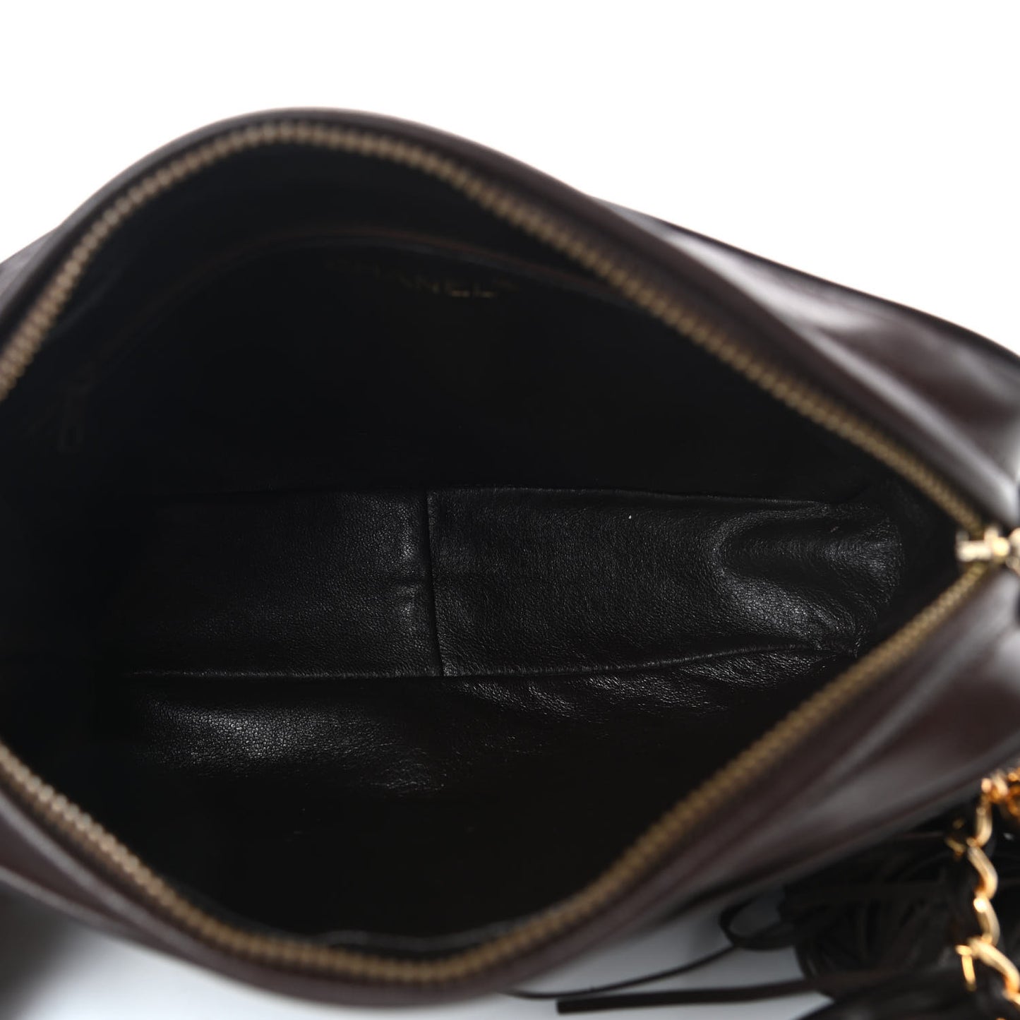 Lambskin Chevron Quilted Tassel Camera Case Brown