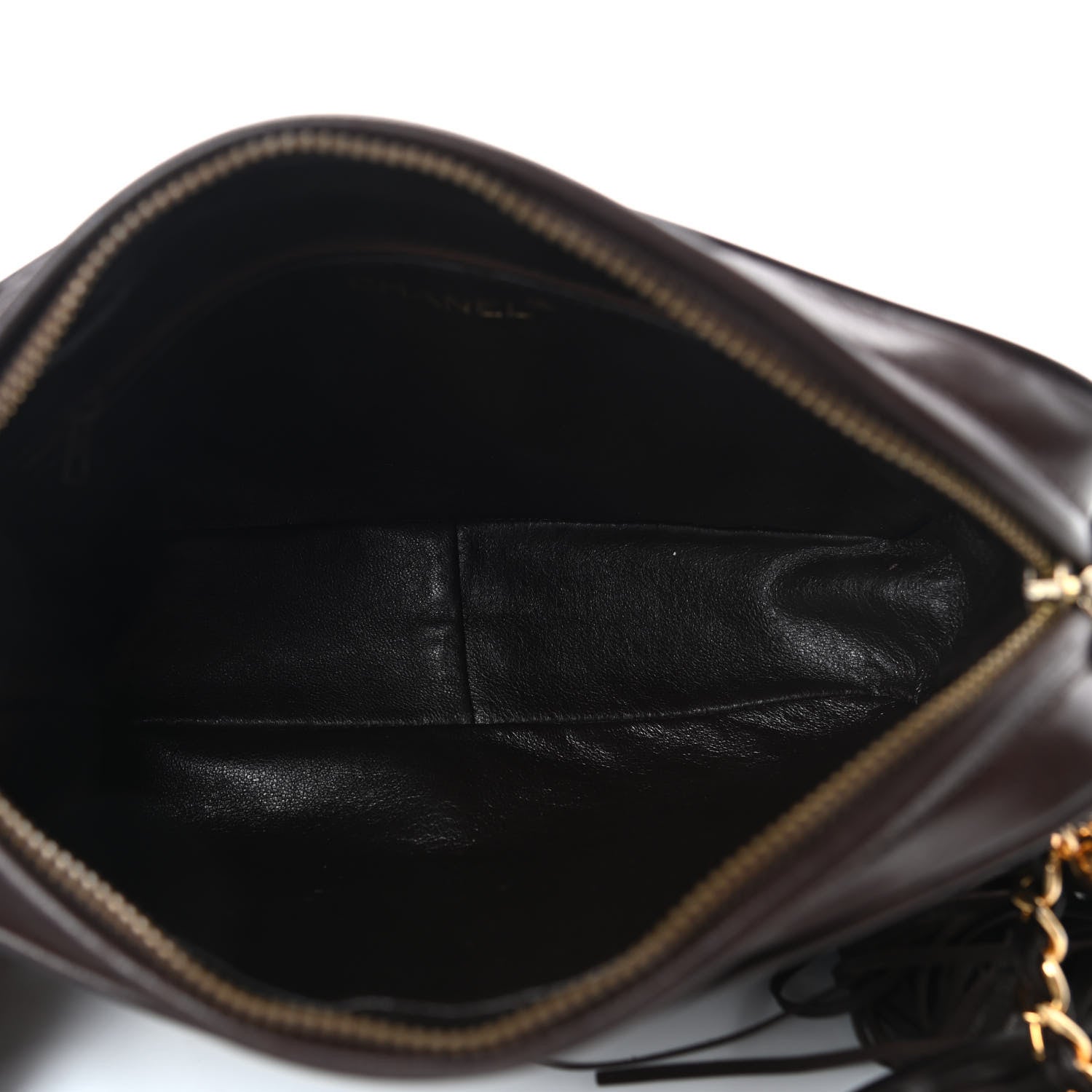 Chanel Lambskin Chevron Quilted Tassel Camera Case Brown 5 of 11