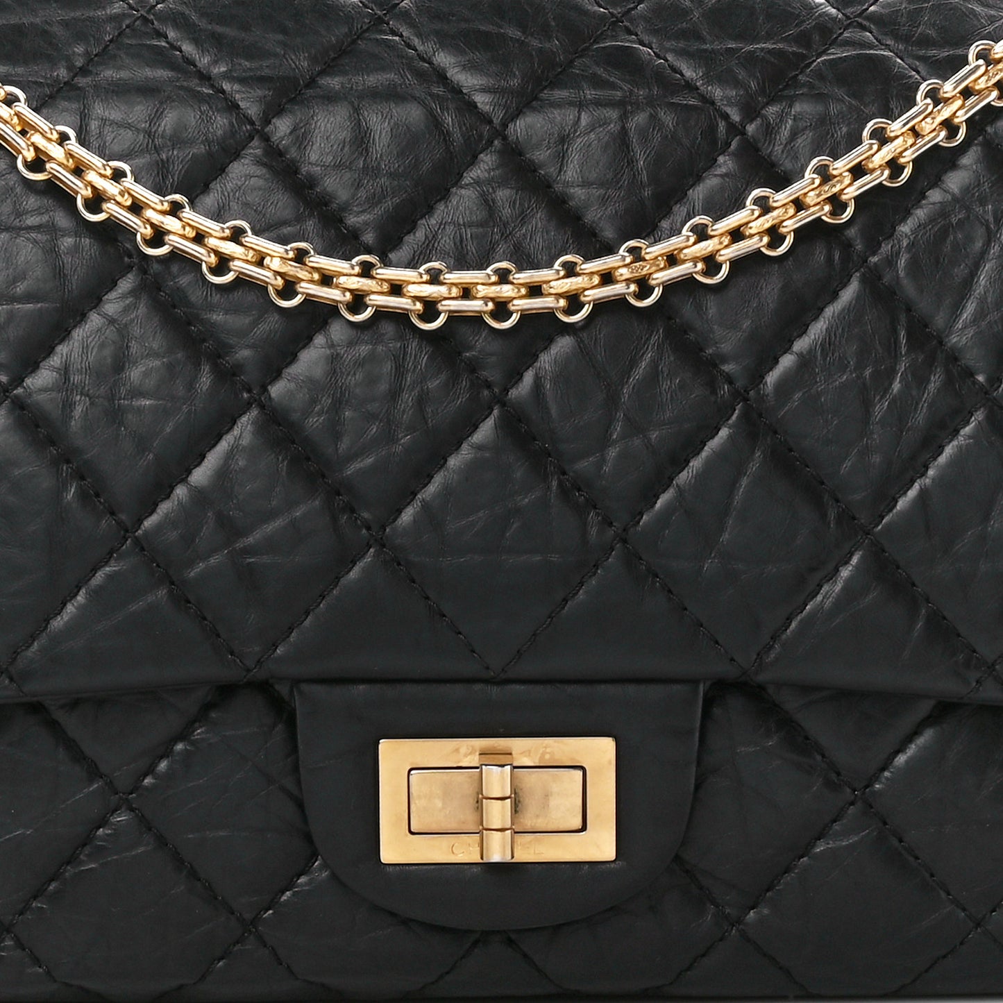 Aged Calfskin Quilted 2.55 Reissue 227 Flap Black