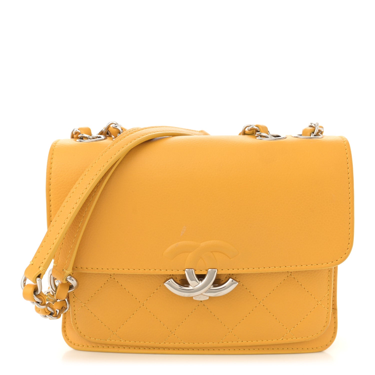 Chanel Caviar Quilted CC Box Flap Yellow 1 of 18