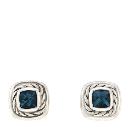 David Yurman Sterling Silver Hampton Blue Topaz 5mm Cable Classics Stud Earrings 1 of 5