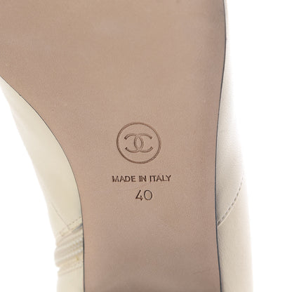 Chanel Lambskin Grosgrain Pearl Cap Toe Short Boots 40 Ivory Black 8 of 9