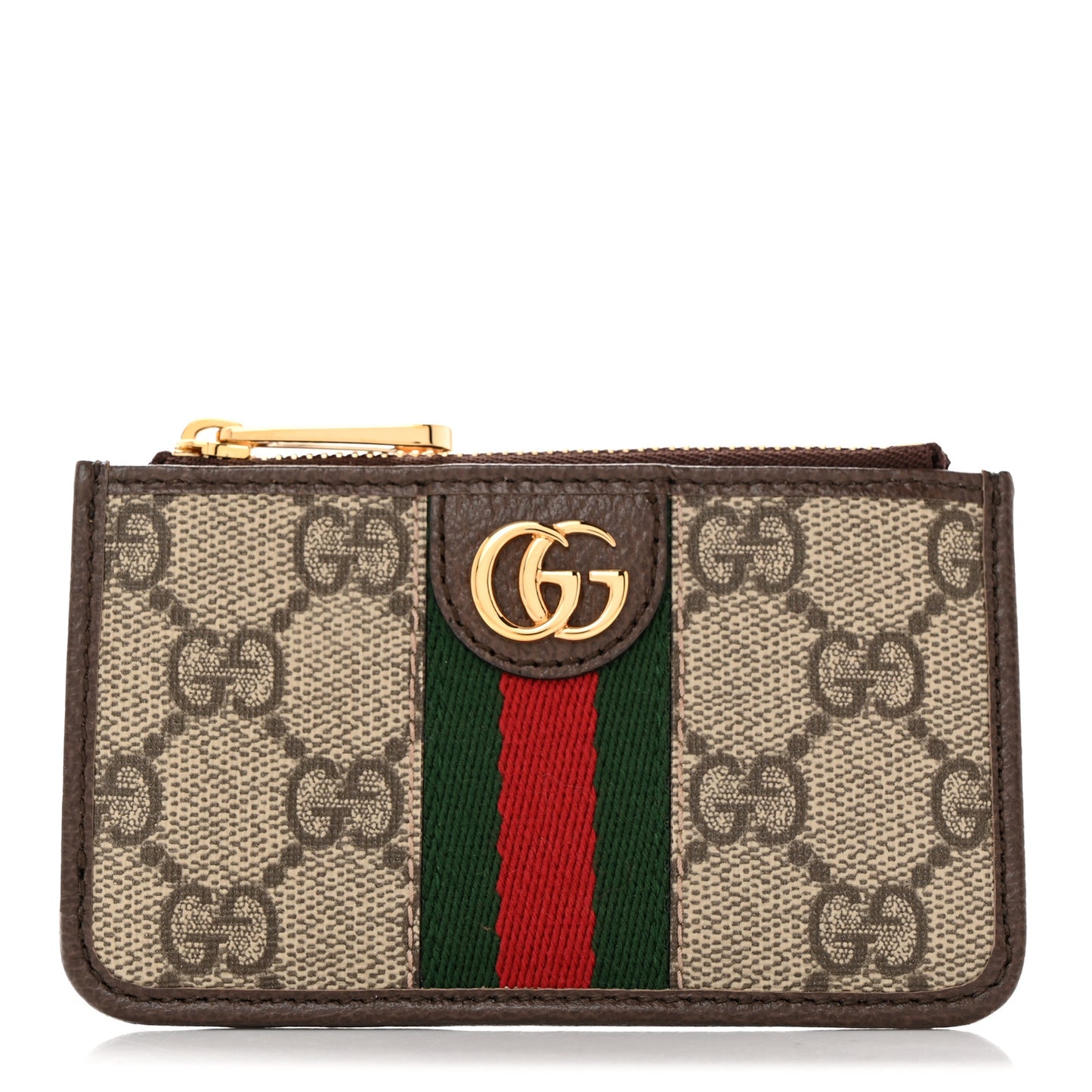 GG Supreme Monogram Web Ophidia Zip Card Case Brown