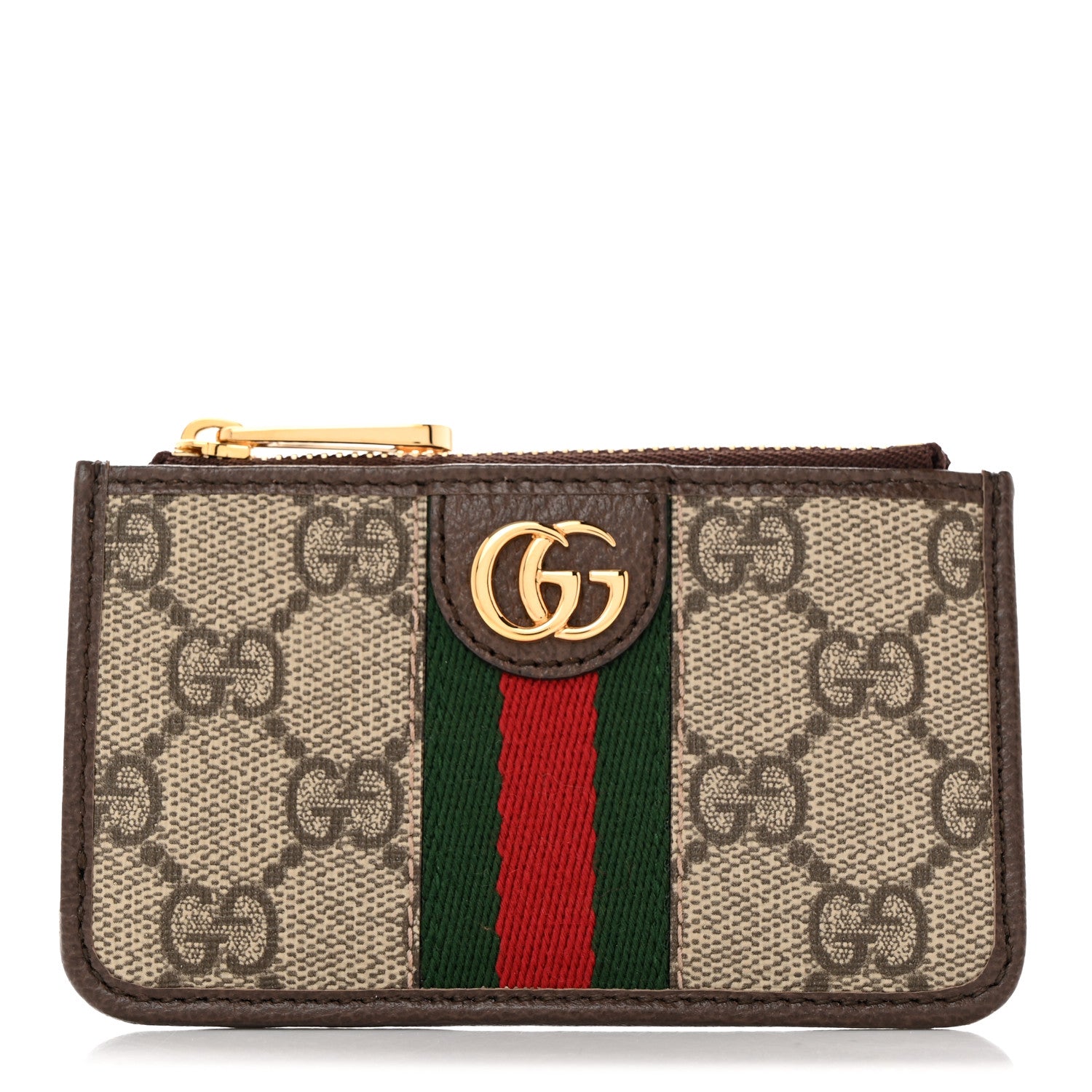 Gucci GG Supreme Monogram Web Ophidia Zip Card Case Brown 1 of 8