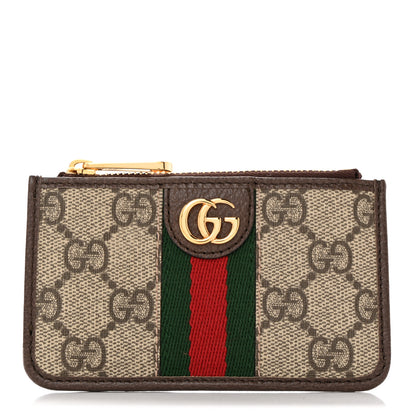 Gucci GG Supreme Monogram Web Ophidia Zip Card Case Brown 1 of 8