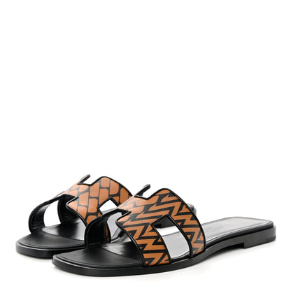 Hermes Calfskin Oran Sandals 36 Black Gold 3 of 10