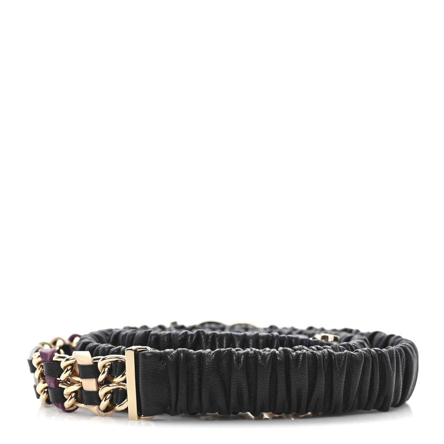 Chanel Lambskin Ruched Chain CC Belt 90 36 Black Multicolor