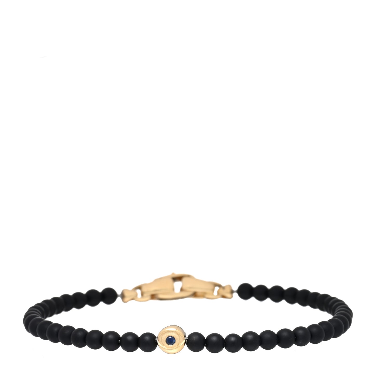 18K Yellow Gold Black Onyx Blue Sapphire 4mm Spiritual Beads Evil Eye Bracelet