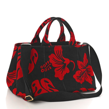 Prada Canapa Hibiscus Tote Black Rosso 2 of 8