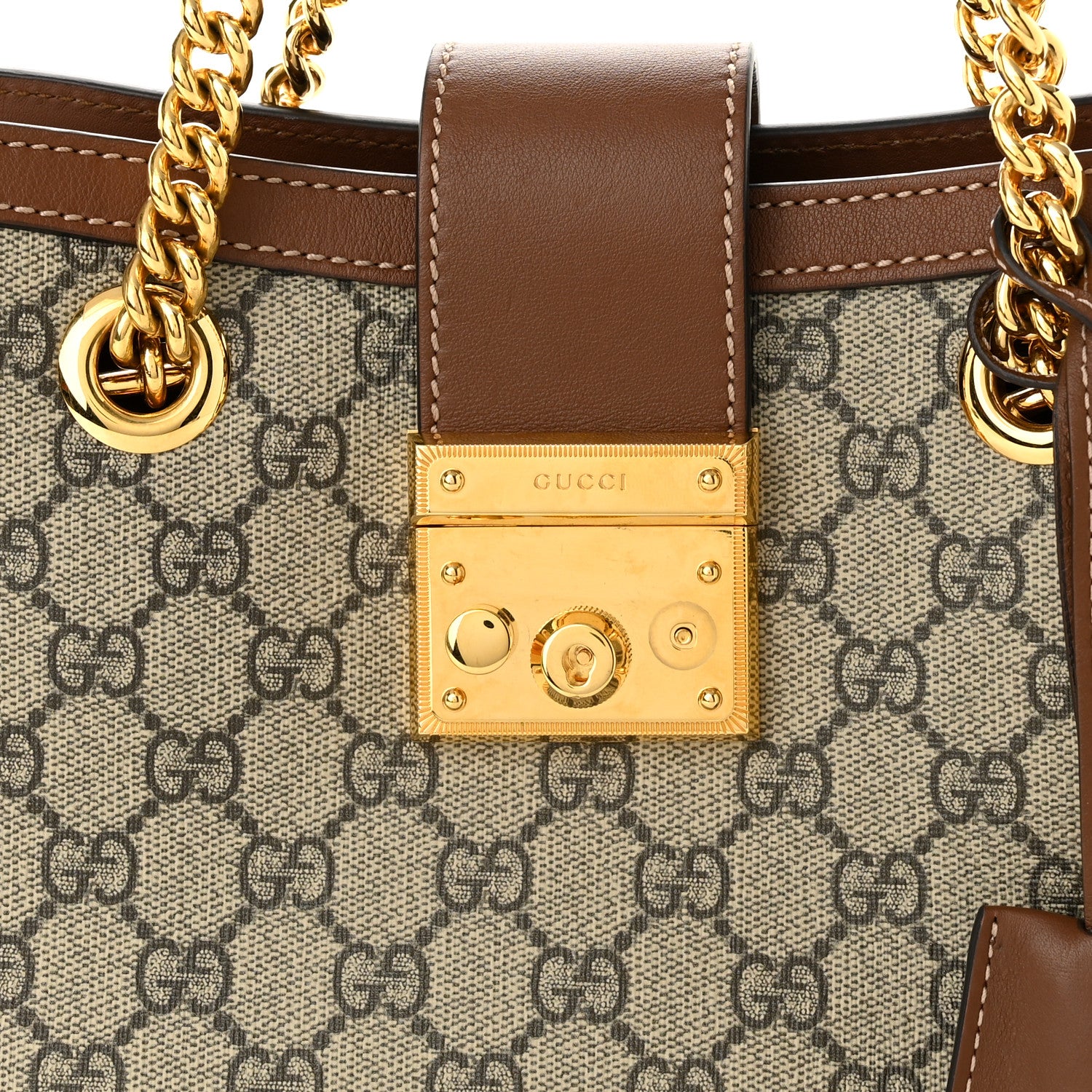 Gucci GG Supreme Monogram Calfskin Small Padlock Tote Beige Ebony Tuscany 8 of 13