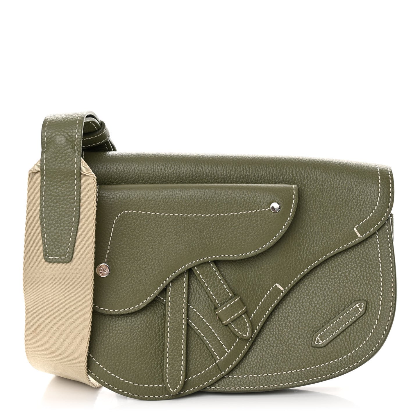 X KAWS Grained Calfskin Saddle Pouch Olive