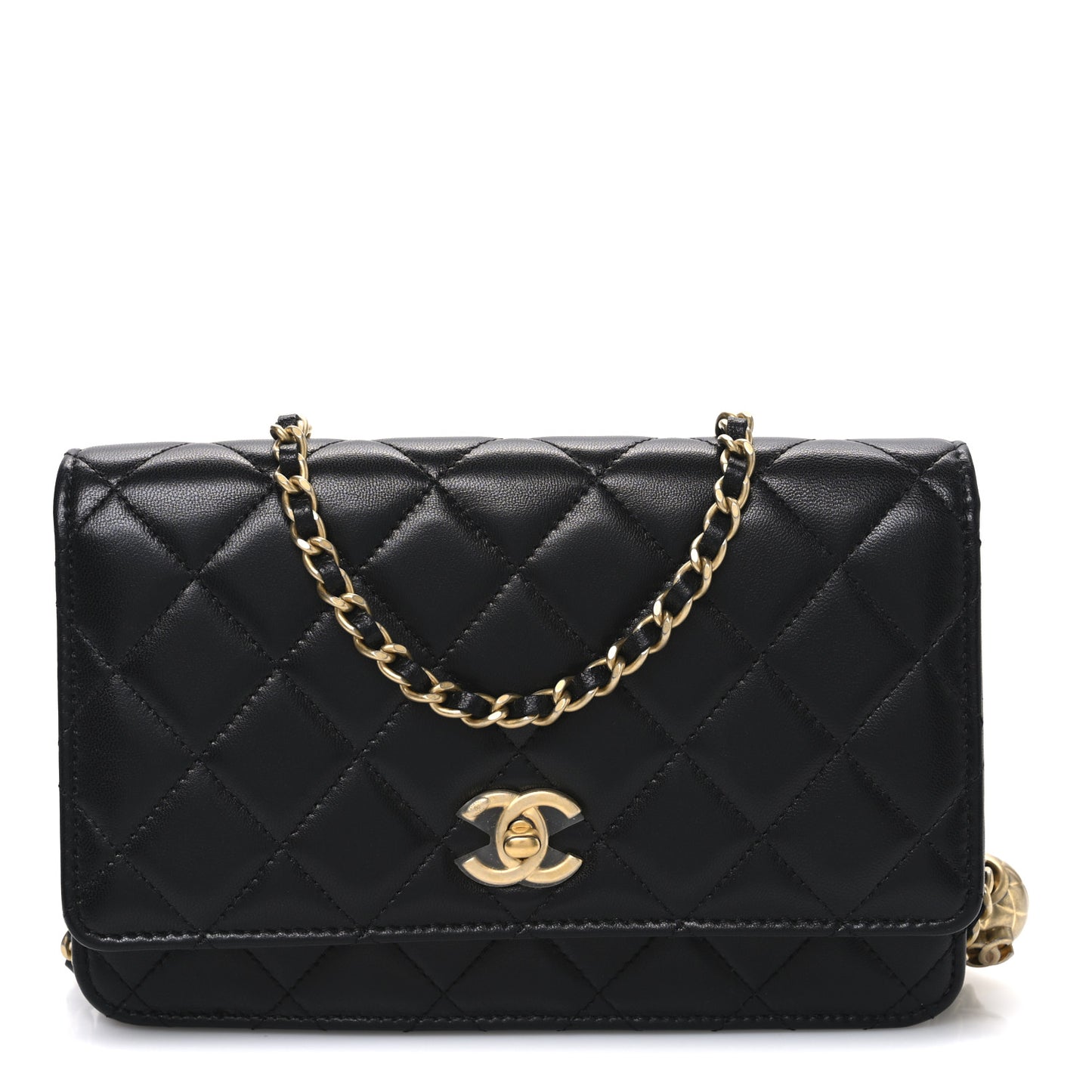 Lambskin Quilted CC Pearl Crush Wallet on Chain WOC Black