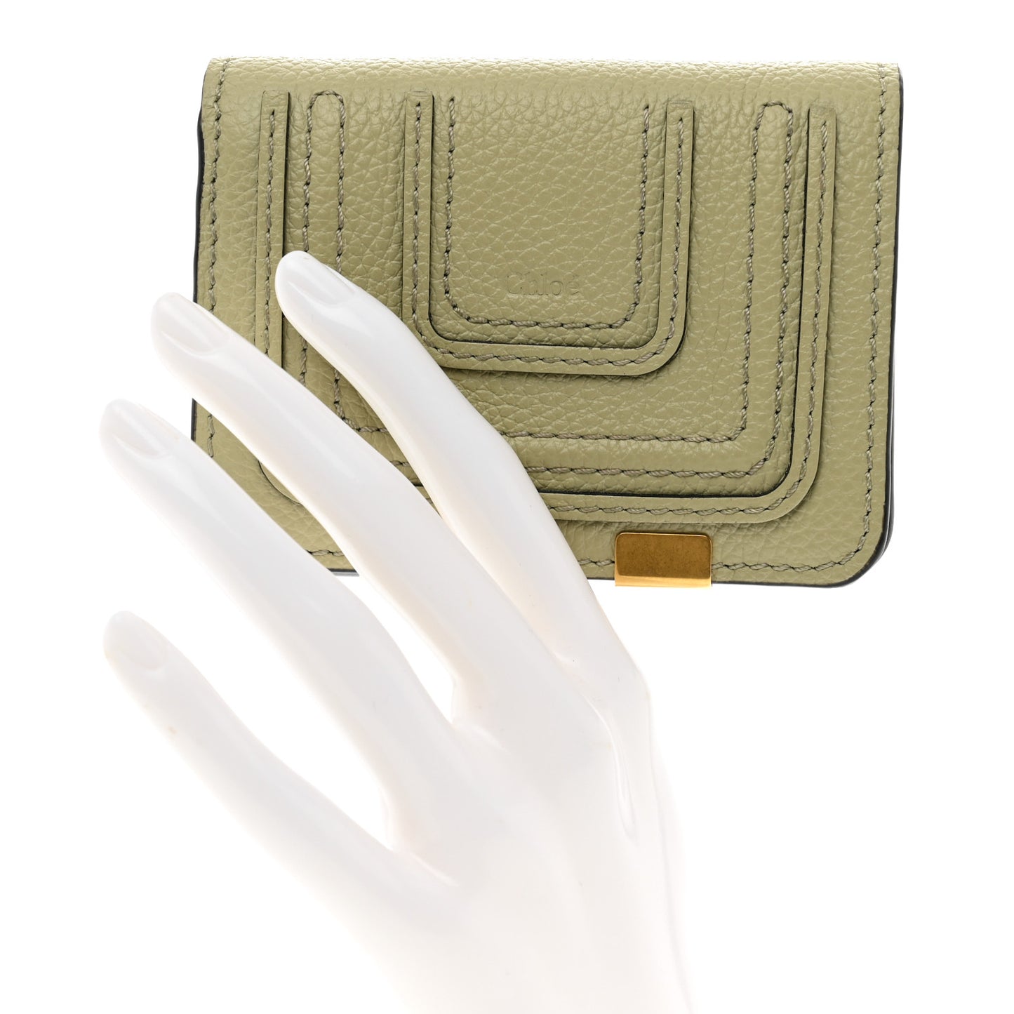 Grained Calfskin Marcie Compact Wallet Faded Green