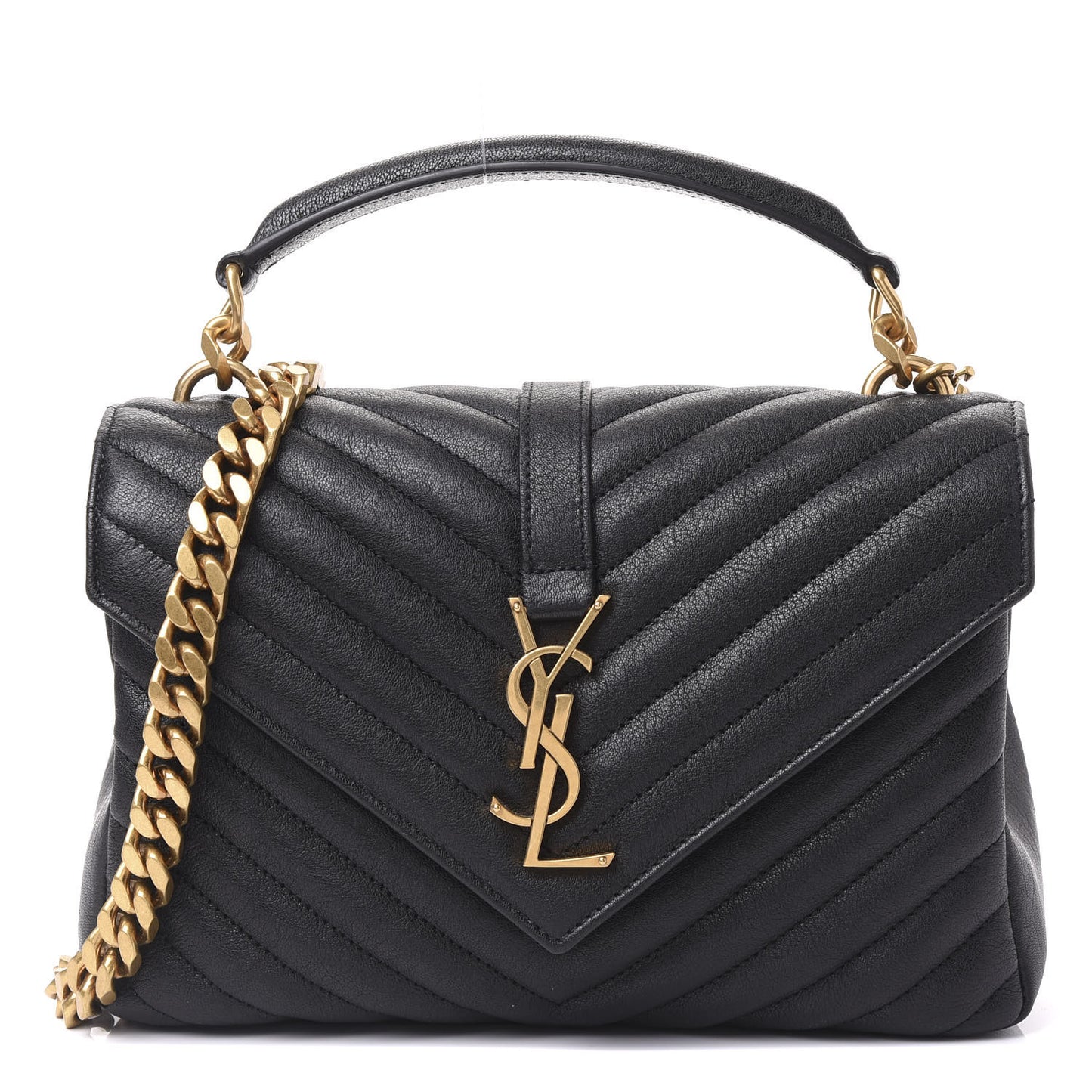 Sheepskin Matelasse Chevron Monogram Medium College Bag Black
