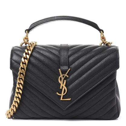 Saint Laurent Sheepskin Matelasse Chevron Monogram Medium College Bag Black 1 of 9