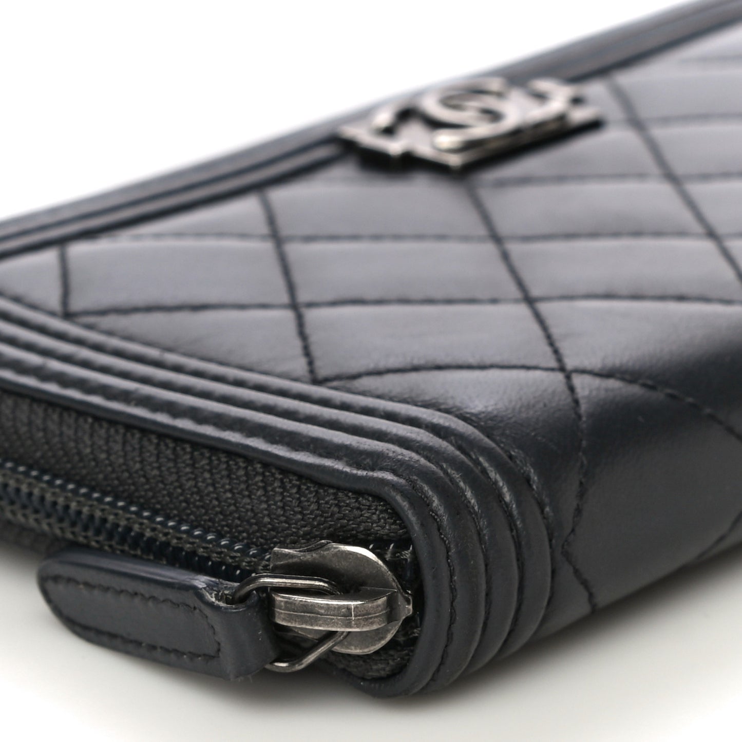 Lambskin Quilted Boy Zip Around Wallet Dark Grey