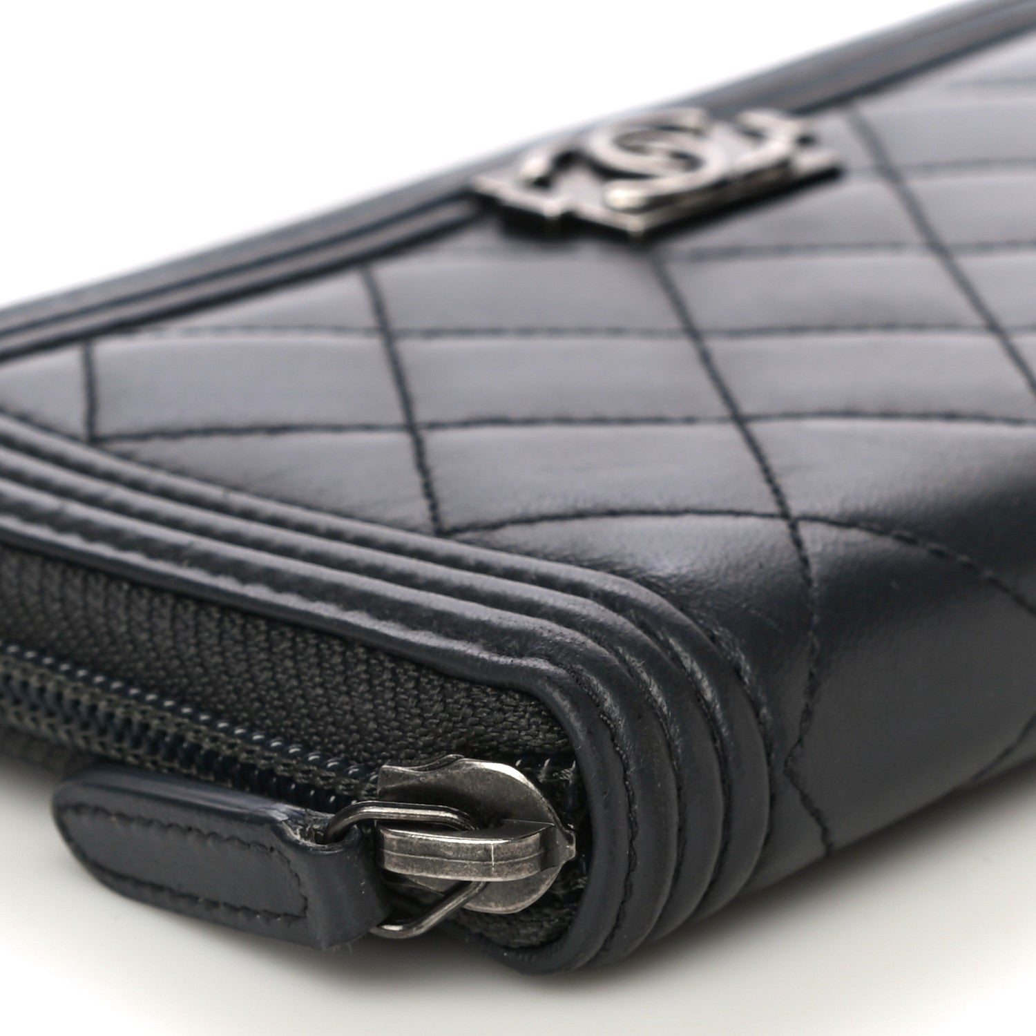 Chanel Lambskin Quilted Boy Zip Around Wallet Dark Grey 8 of 18