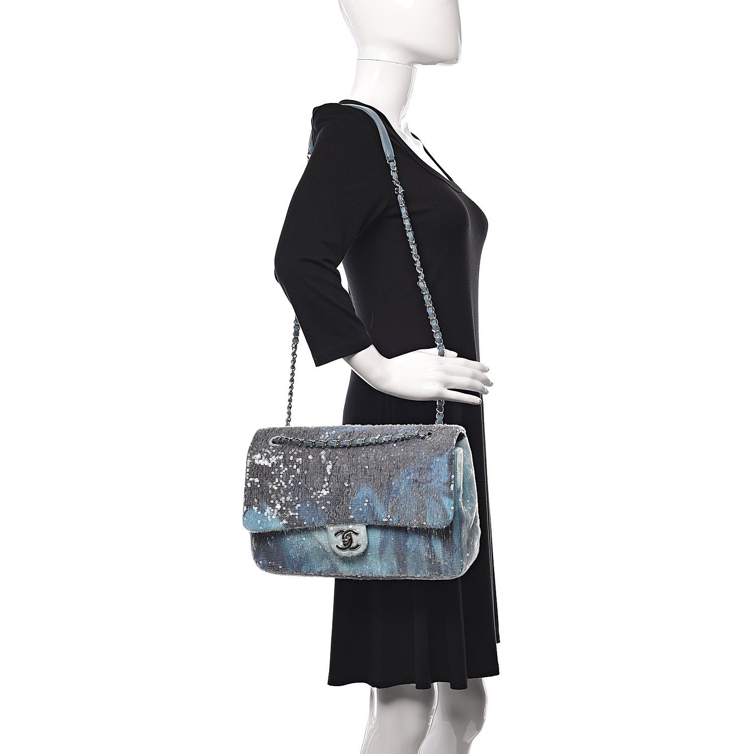Chanel Sequin Large Waterfall Flap Light Blue 2 of 9