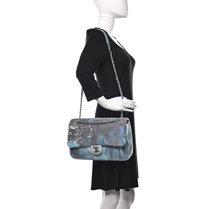 Chanel Sequin Large Waterfall Flap Light Blue 2 of 9