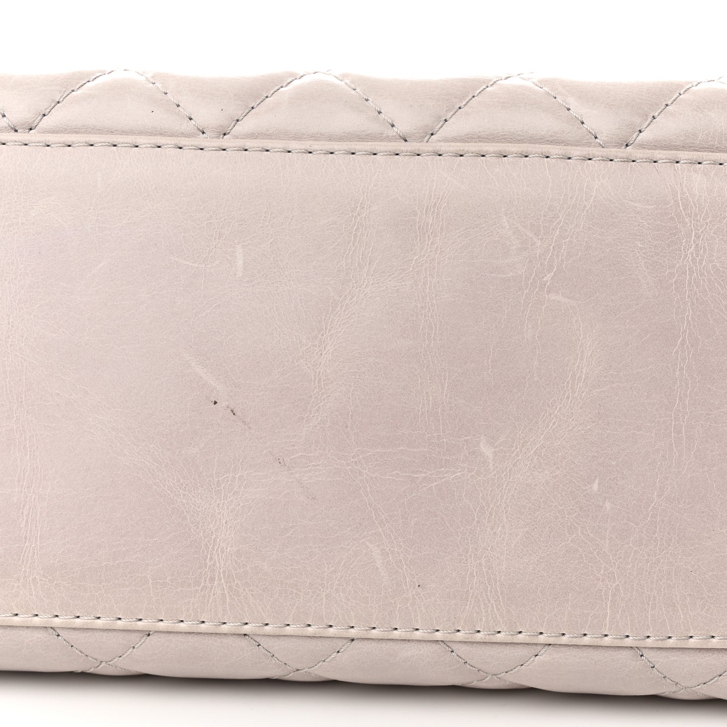 Glazed Calfskin Quilted Medium Lady Pearly Flap Light Beige