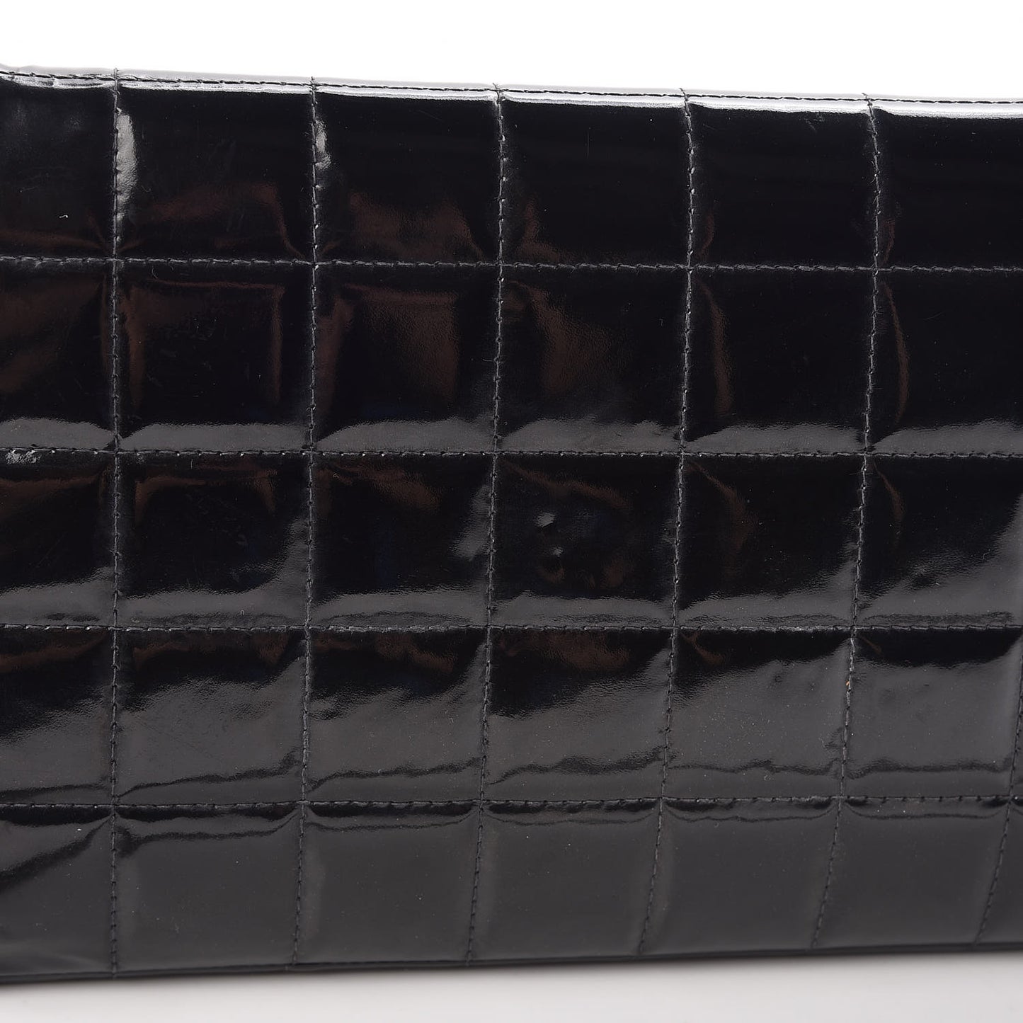 Patent Chocolate Bar Chain Clutch Black