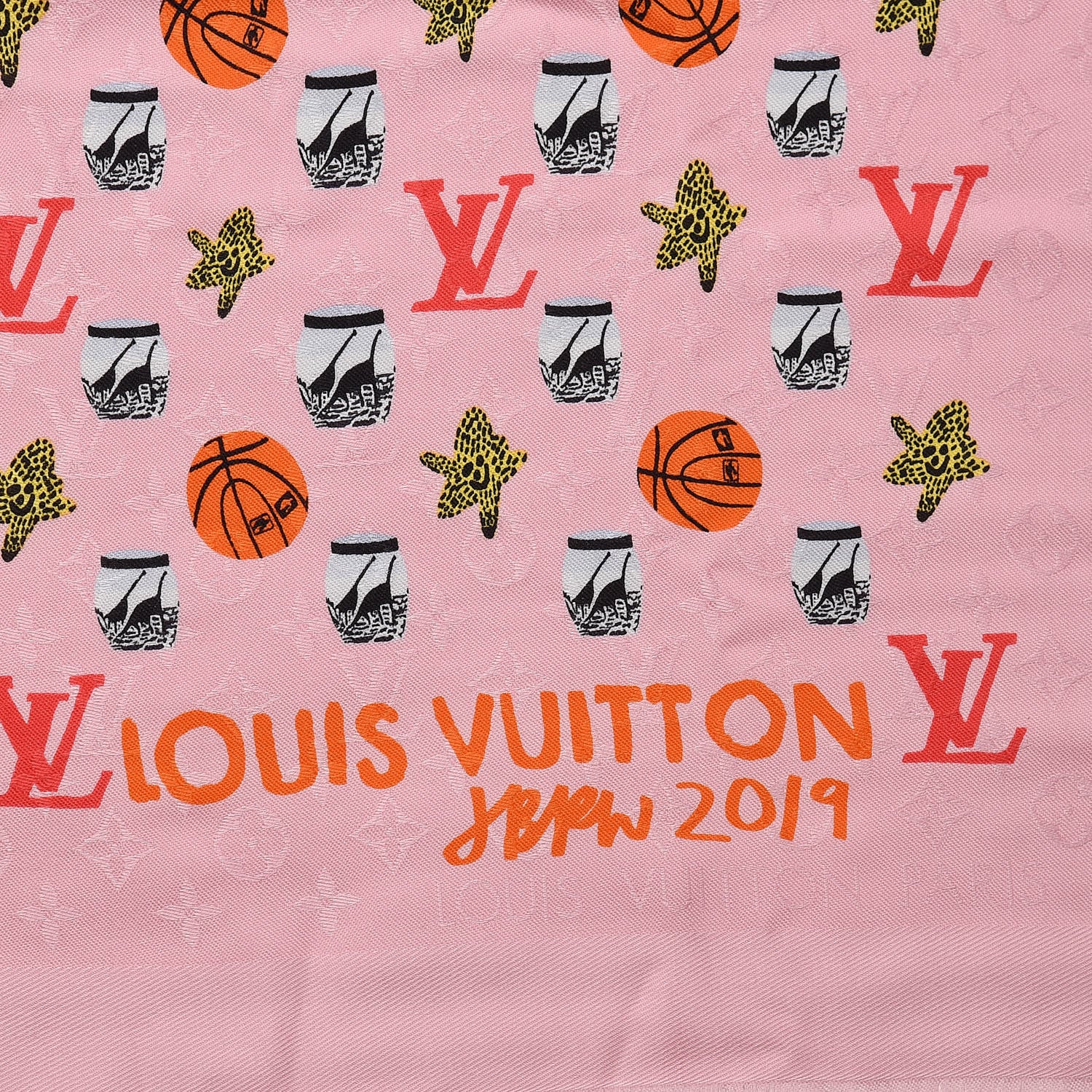 Louis Vuitton Jonas Wood Silk Wool Monogram Stole Pink 3 of 5