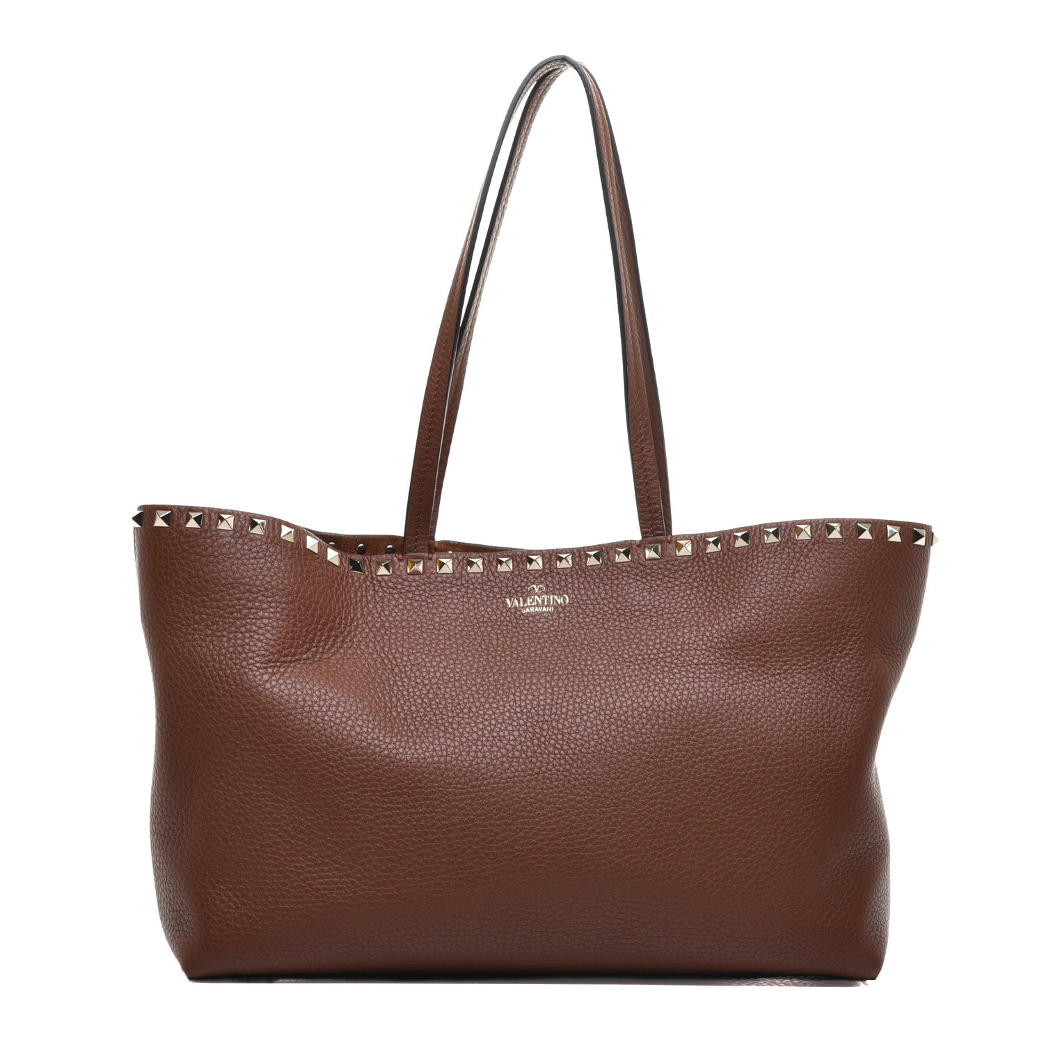 Valentino Garavani Grained Calfskin Small Rockstud Shoulder Tote Bright Cognac 1 of 8