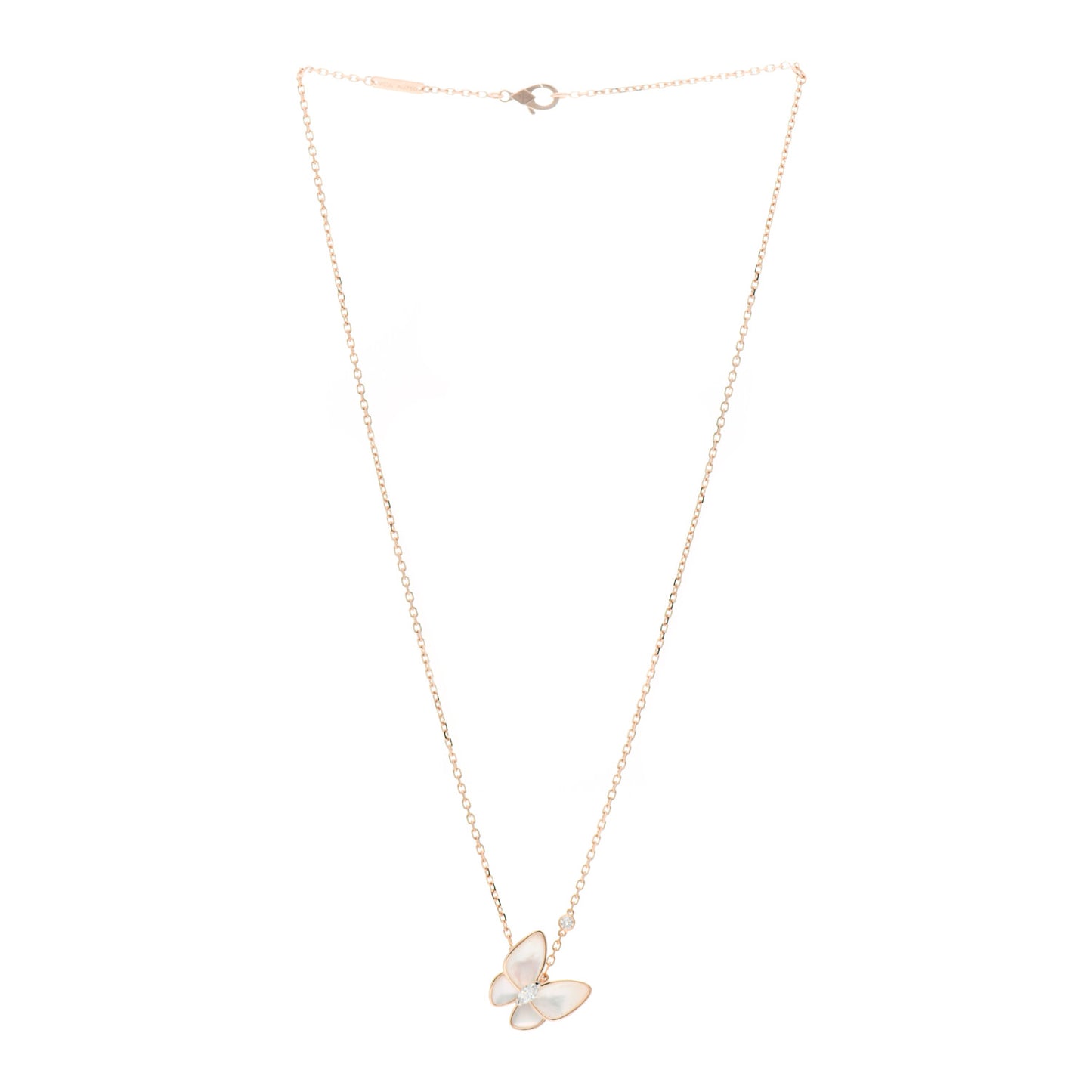 18K Rose Gold Diamond Mother of Pearl Two Butterfly Pendant Necklace