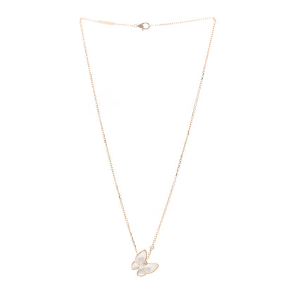 Van Cleef & Arpels 18K Rose Gold Diamond Mother of Pearl Two Butterfly Pendant Necklace 3 of 6