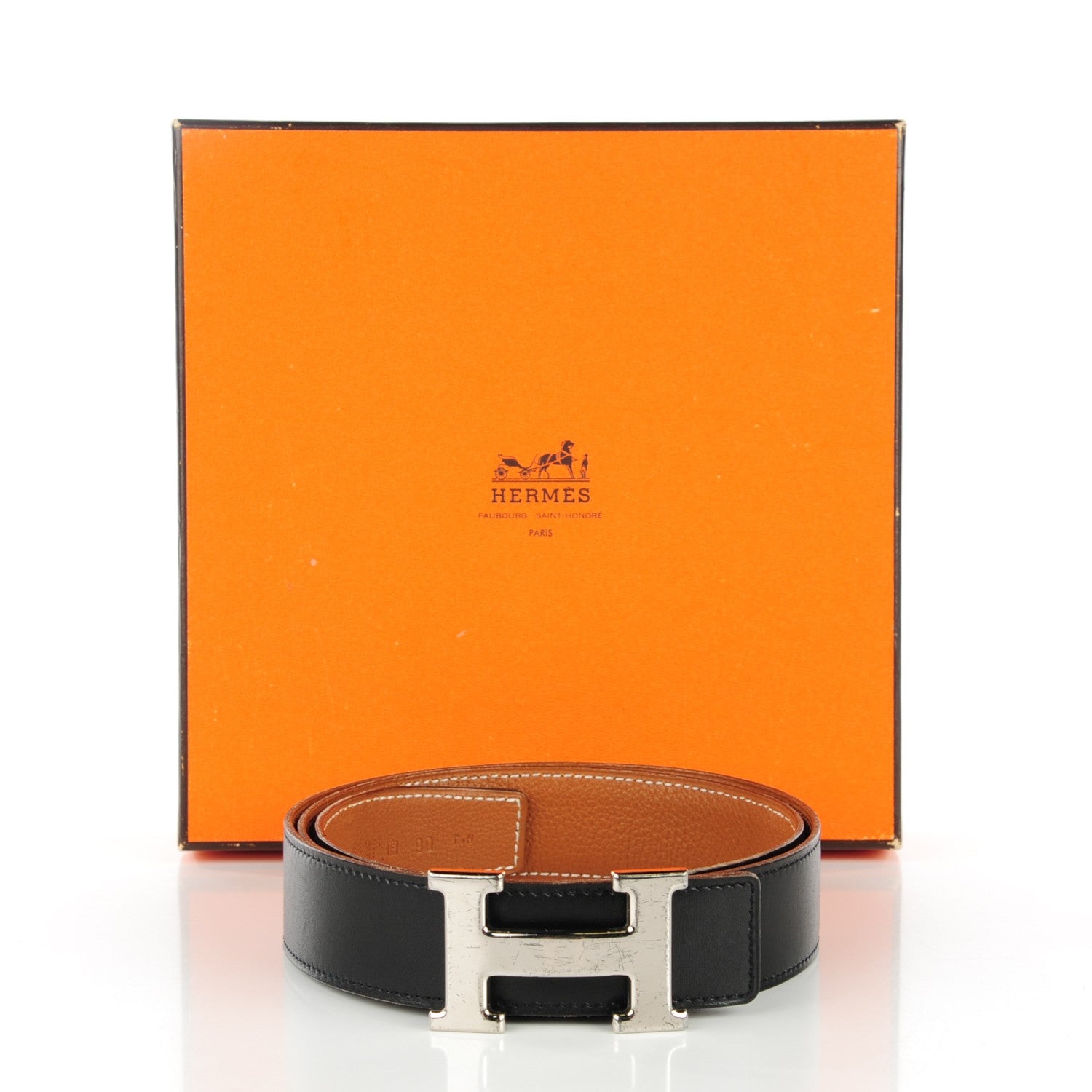 Hermes Box Togo 32mm H Belt 90 Black Gold 5 of 13