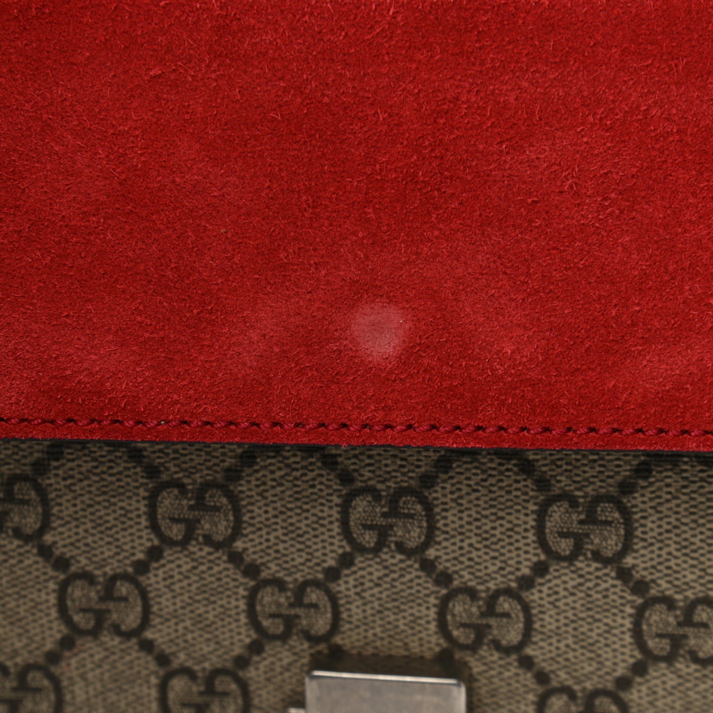GG Supreme Monogram Suede Mini Dionysus Shoulder Bag Beige Ebony Vulcanic Red